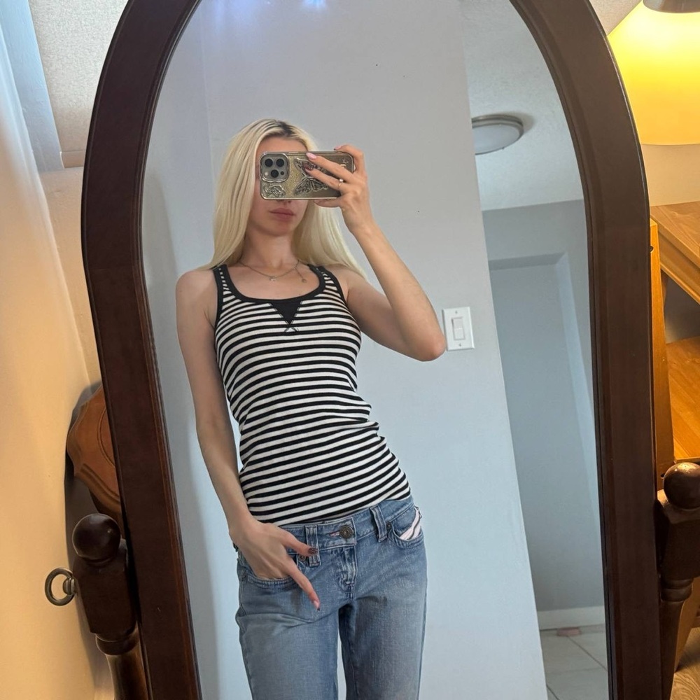GAP Black and White Striped Tank Top